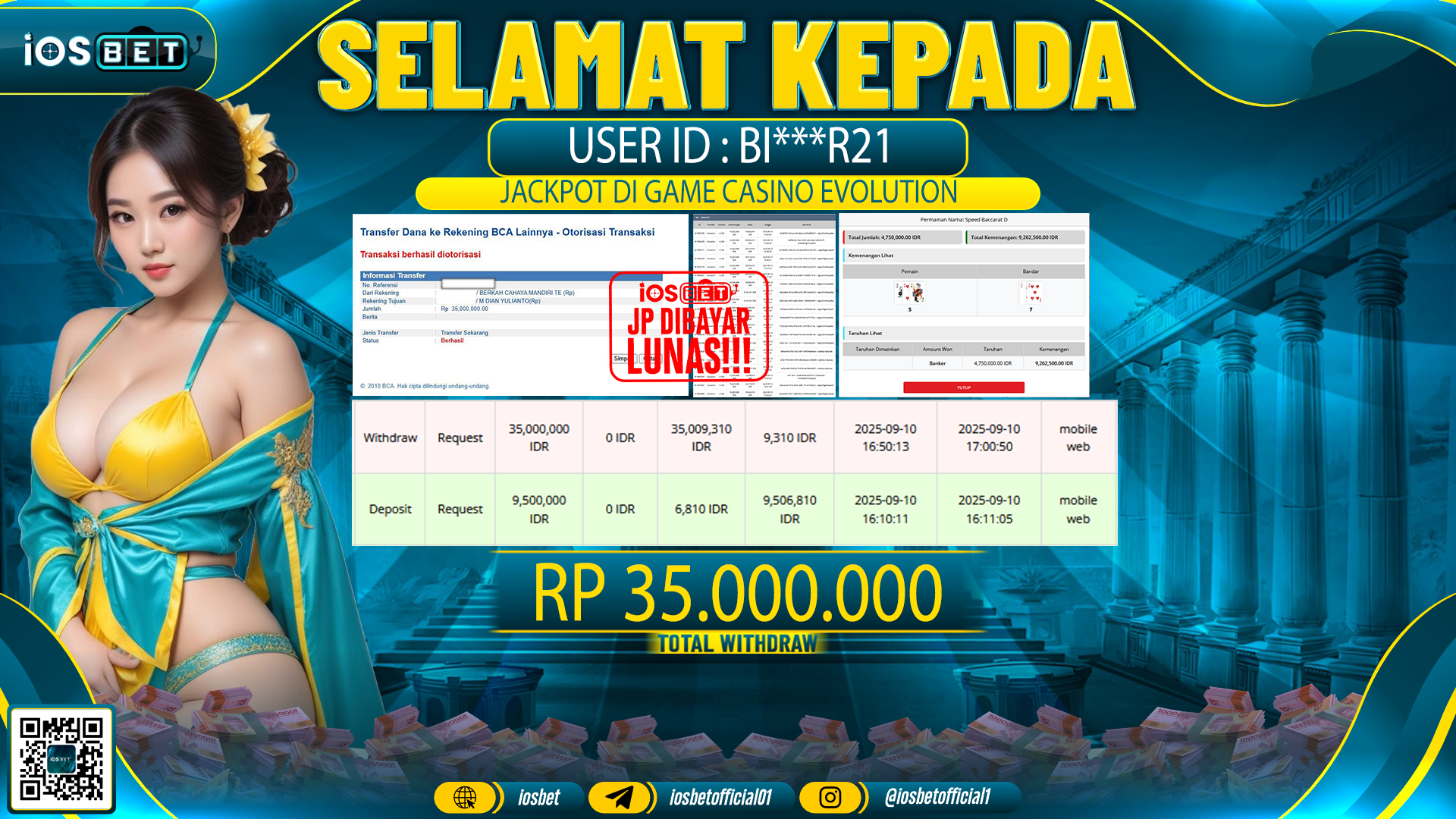 Bukti Pembayaran LUNAS LIVE GAME GACOR  Rp.35.000.000