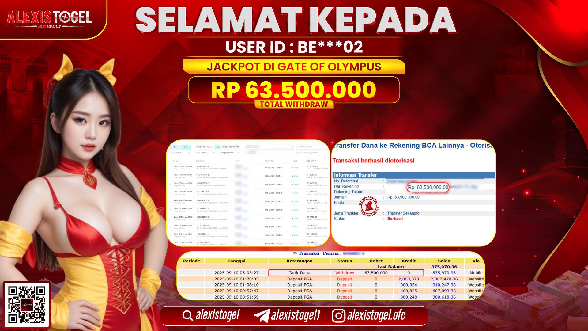 ALEXISTOGEL di SLOT GATE OF OLYMPUS RP.63.500.000 LUNAS