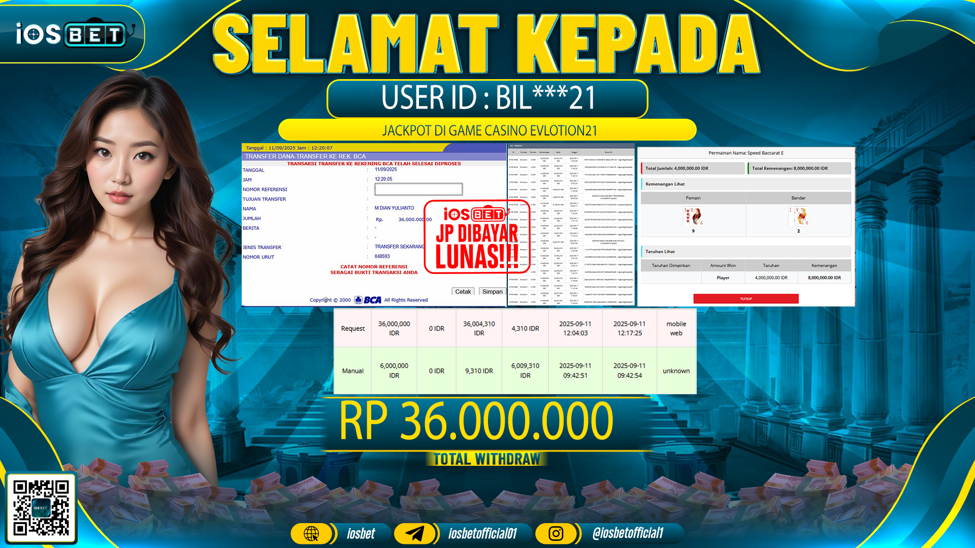 Bukti Pembayaran LUNAS LIVE GAME GACOR  Rp.36.000.000