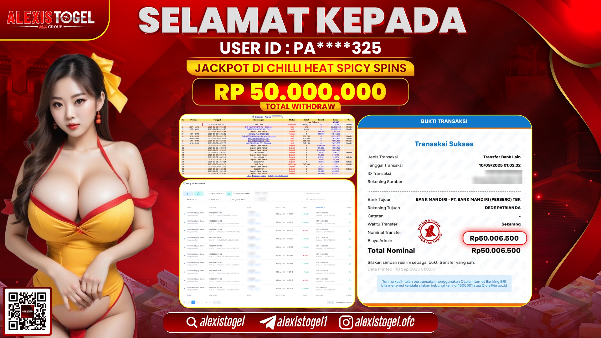 ALEXISTOGEL di CHILLI HEAT SPICY SPINS  RP.50.000.000 LUNAS