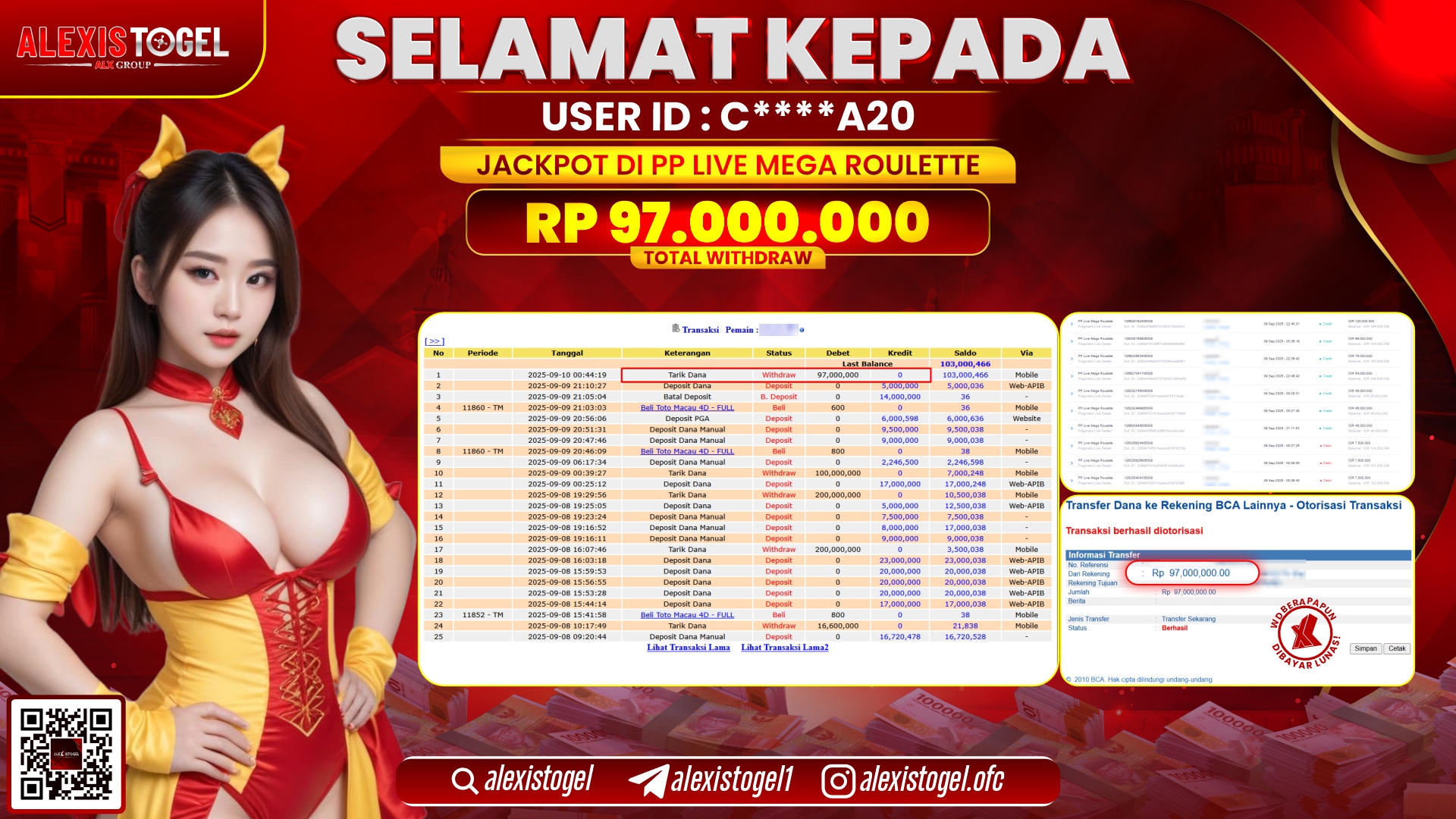 ALEXISTOGEL di PP LIVE MEGA ROULETTE  RP.97.000.000 LUNAS