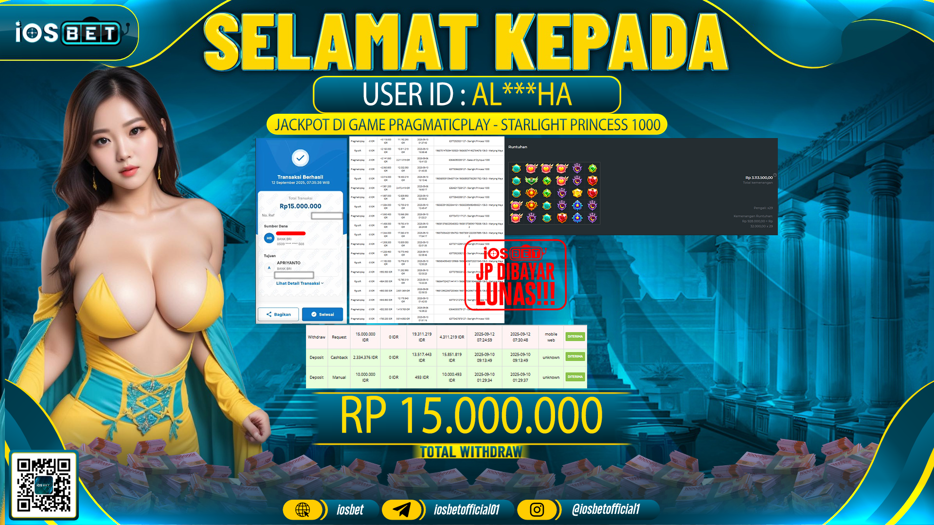 Bukti Pembayaran LUNAS SLOT GAME GACOR  Rp.15.000.000