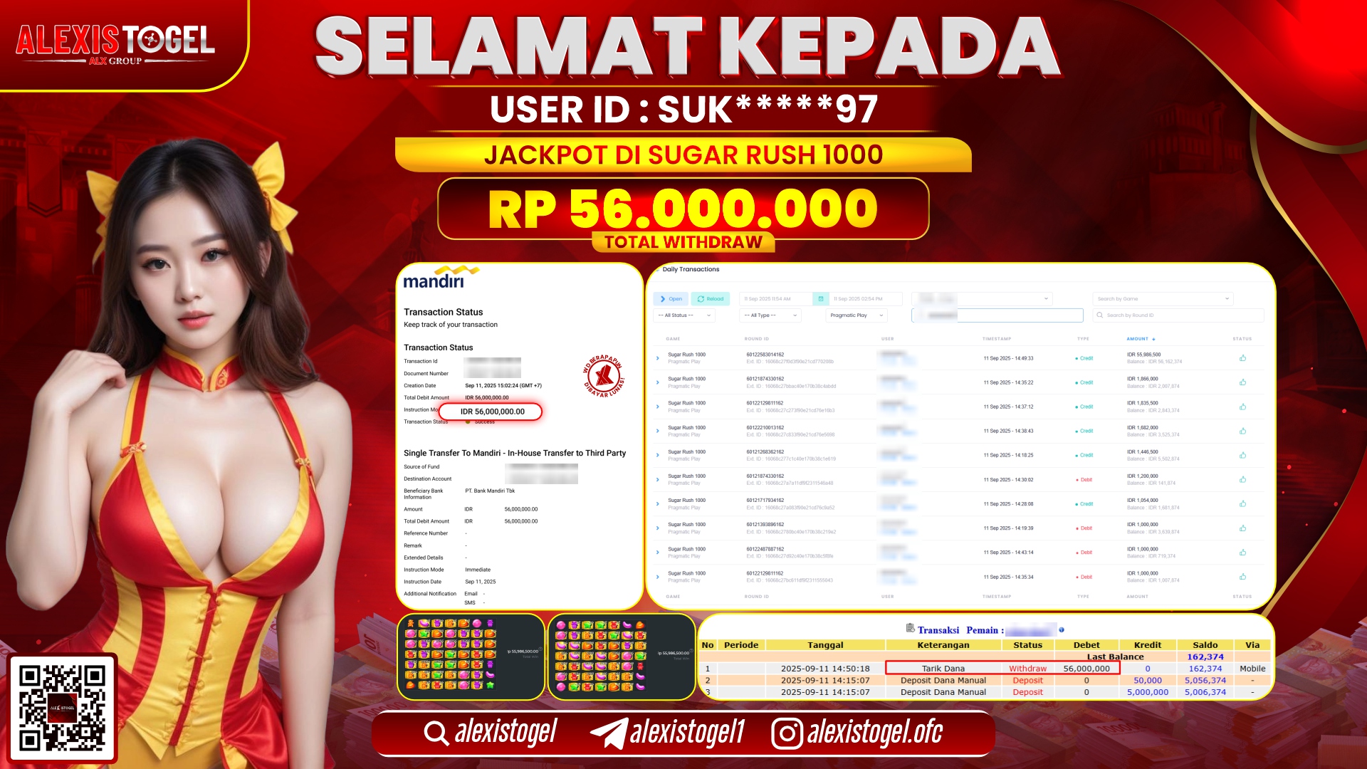 ALEXISTOGEL di SLOT SUGAR RUSH 1000 RP.56.000.000 LUNAS