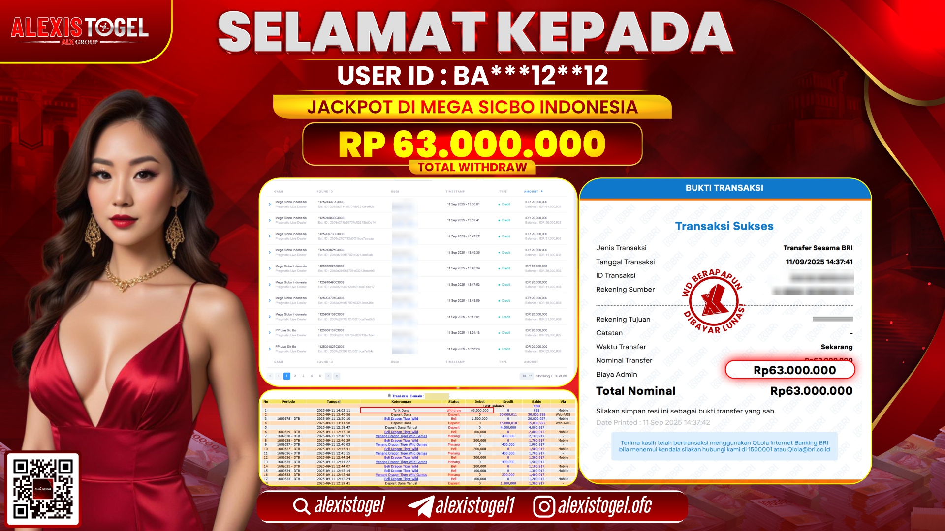 ALEXISTOGEL di CASINO MEGA SICBO INDONESIA RP.63.000.000 LUNAS