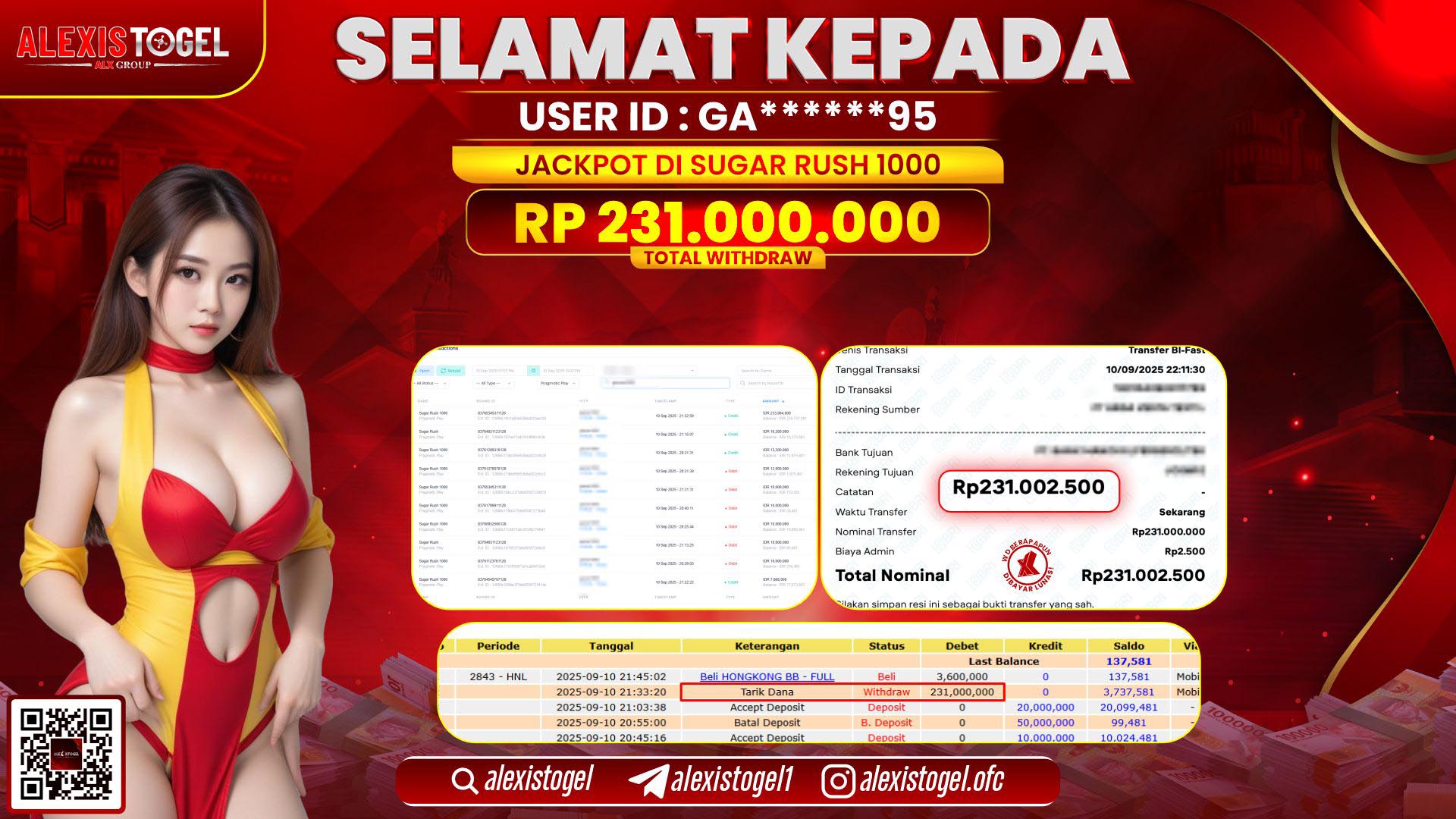 ALEXISTOGEL di SLOT SUGAR RUSH 1000 RP.231.000.000 LUNAS
