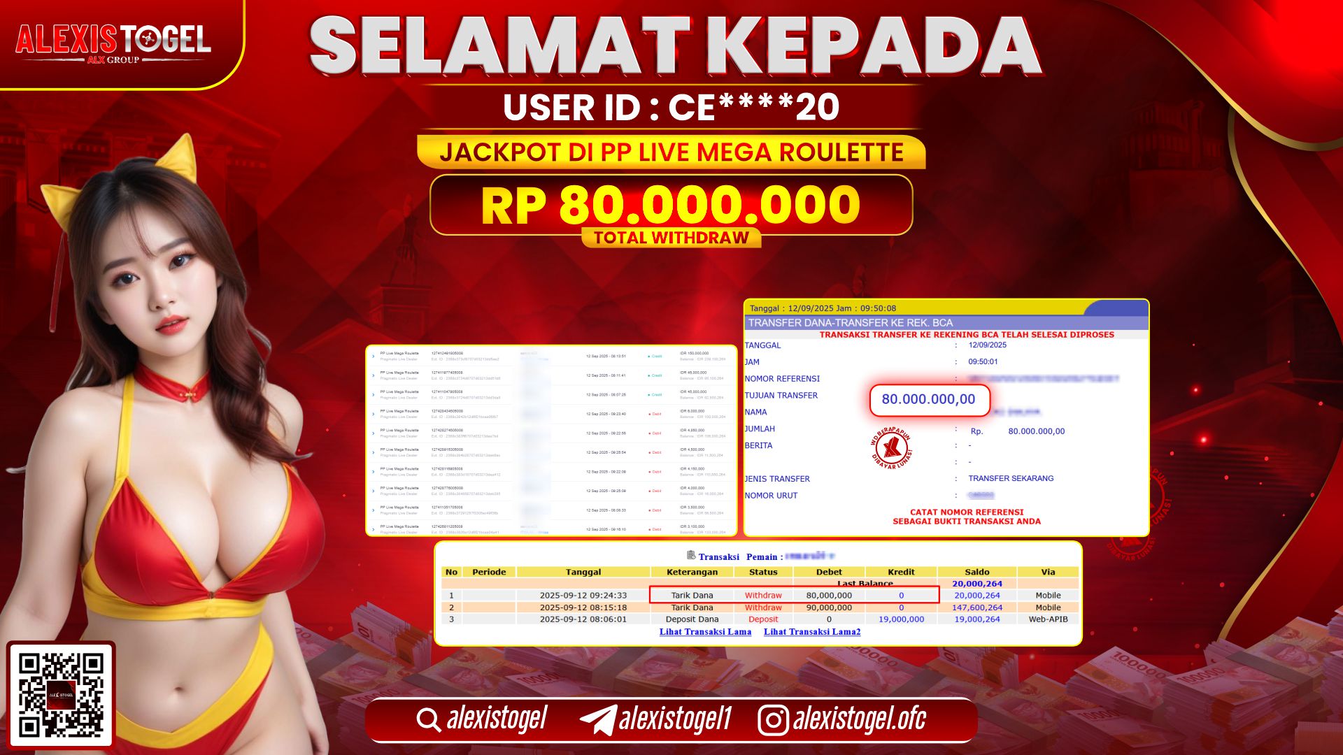 ALEXISTOGEL di PP LIVE MEGA ROULETTE RP.80.000.000 LUNAS