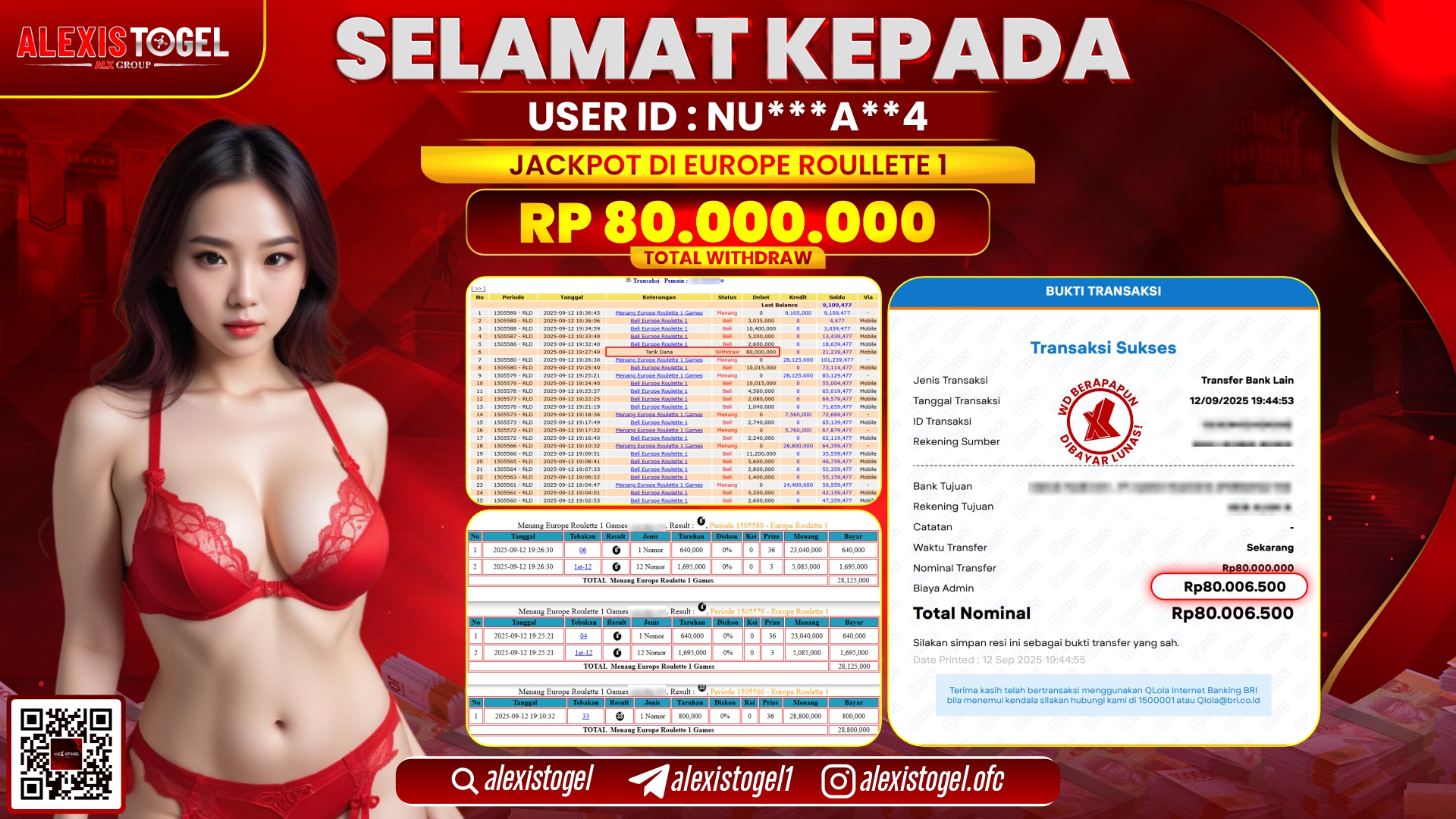ALEXISTOGEL di EUROPE ROULETTE 1 RP.80.000.000 LUNAS