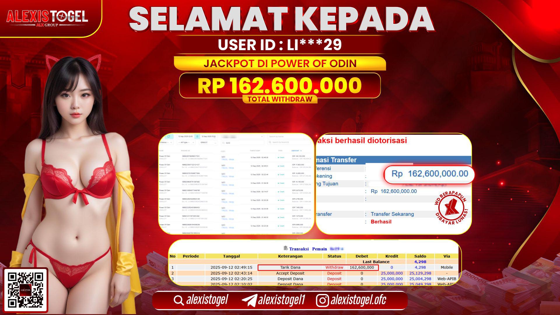 ALEXISTOGEL di SLOT POWER OF ODIN RP.162.600.000 LUNAS