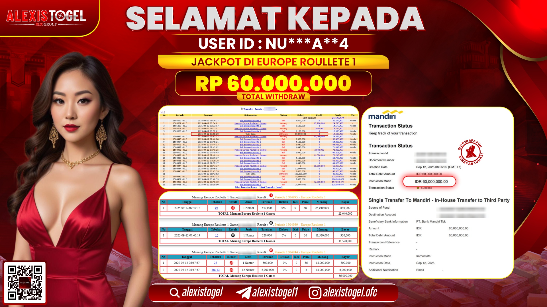 ALEXISTOGEL di CASINO EUROPE ROULETTE 1 RP.60.000.000 LUNAS