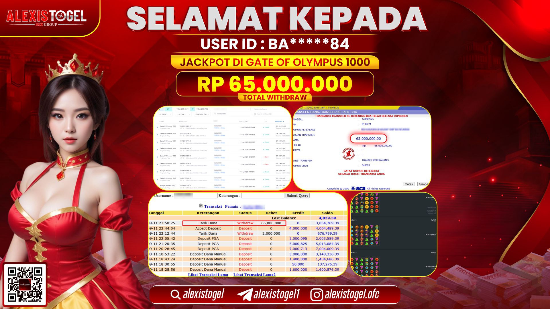 ALEXISTOGEL di SLOT GATE OF OLYMPUS 1000 RP.65.000.000 LUNAS