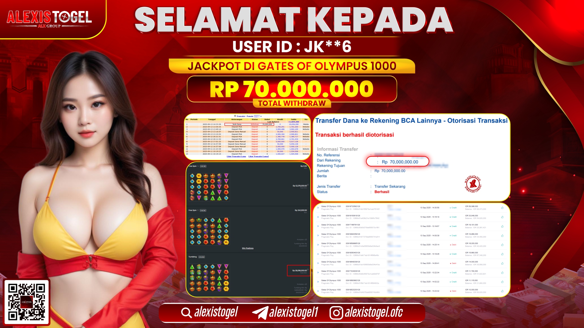 ALEXISTOGEL di SLOT GATES OF OLYMPUS 1000 RP.70.000.000 LUNAS