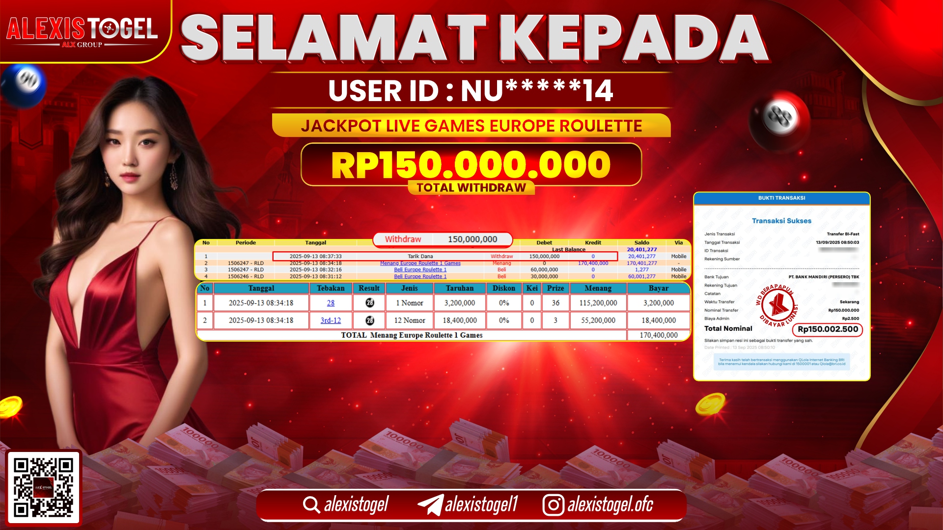 ALEXISTOGEL di CASINO EUROPE ROULETTE RP.150.000.000 LUNAS