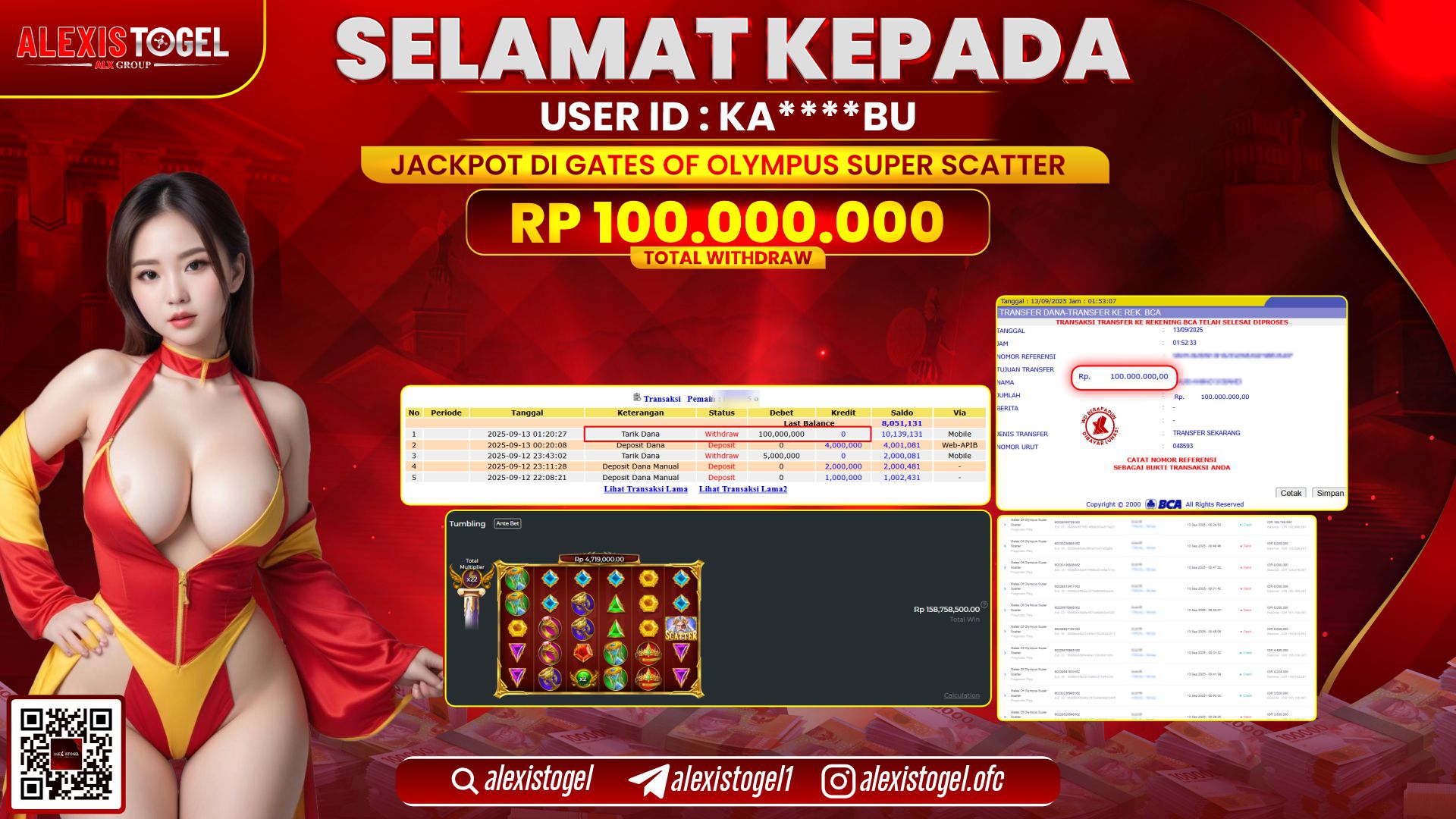 ALEXISTOGEL di SLOT GATES OF OLYMPUS SUPER SCATTER RP.100.000.000 LUNAS