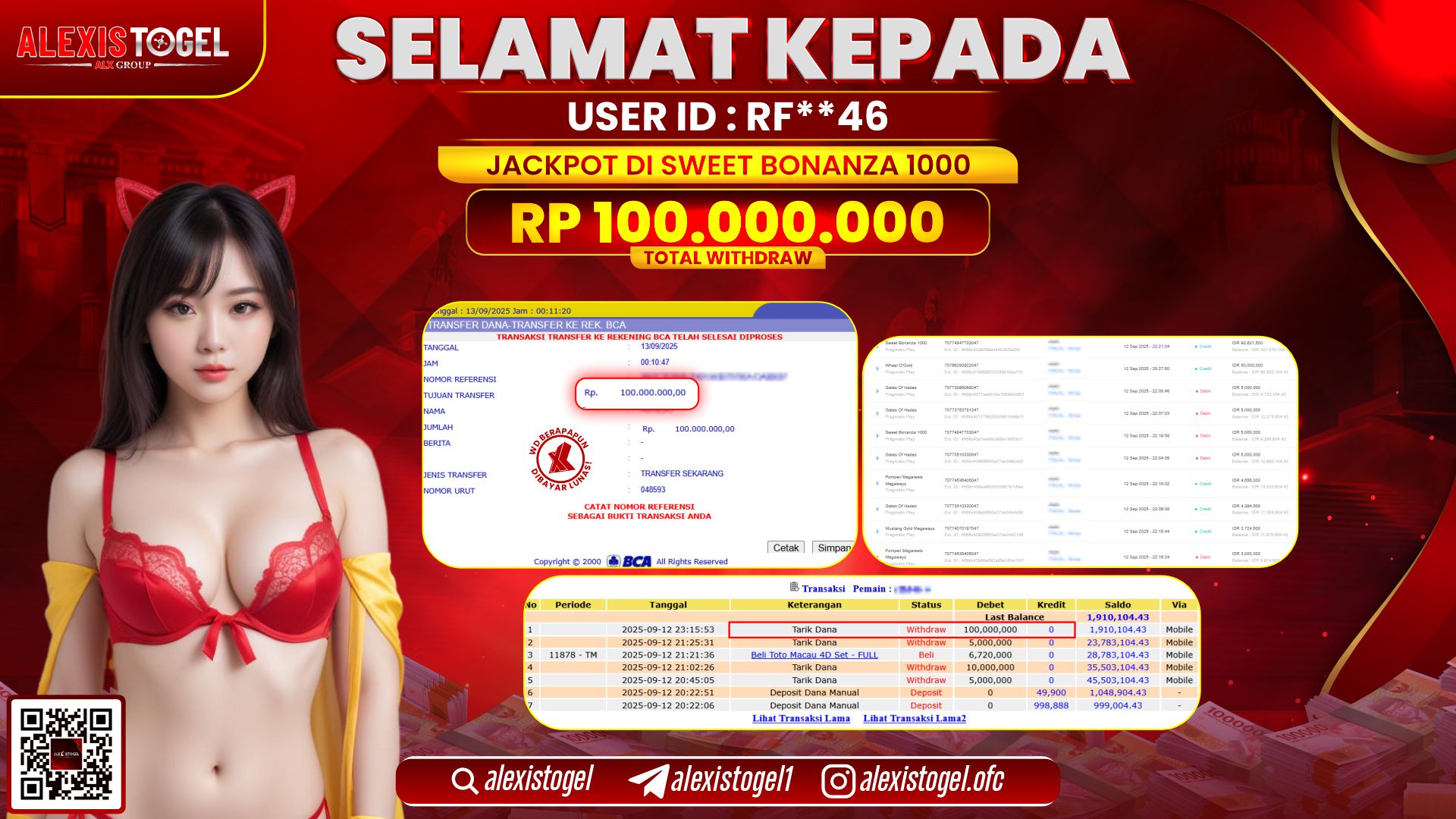ALEXISTOGEL di SLOT SWEET BONANZA 1000 RP.100.000.000 LUNAS