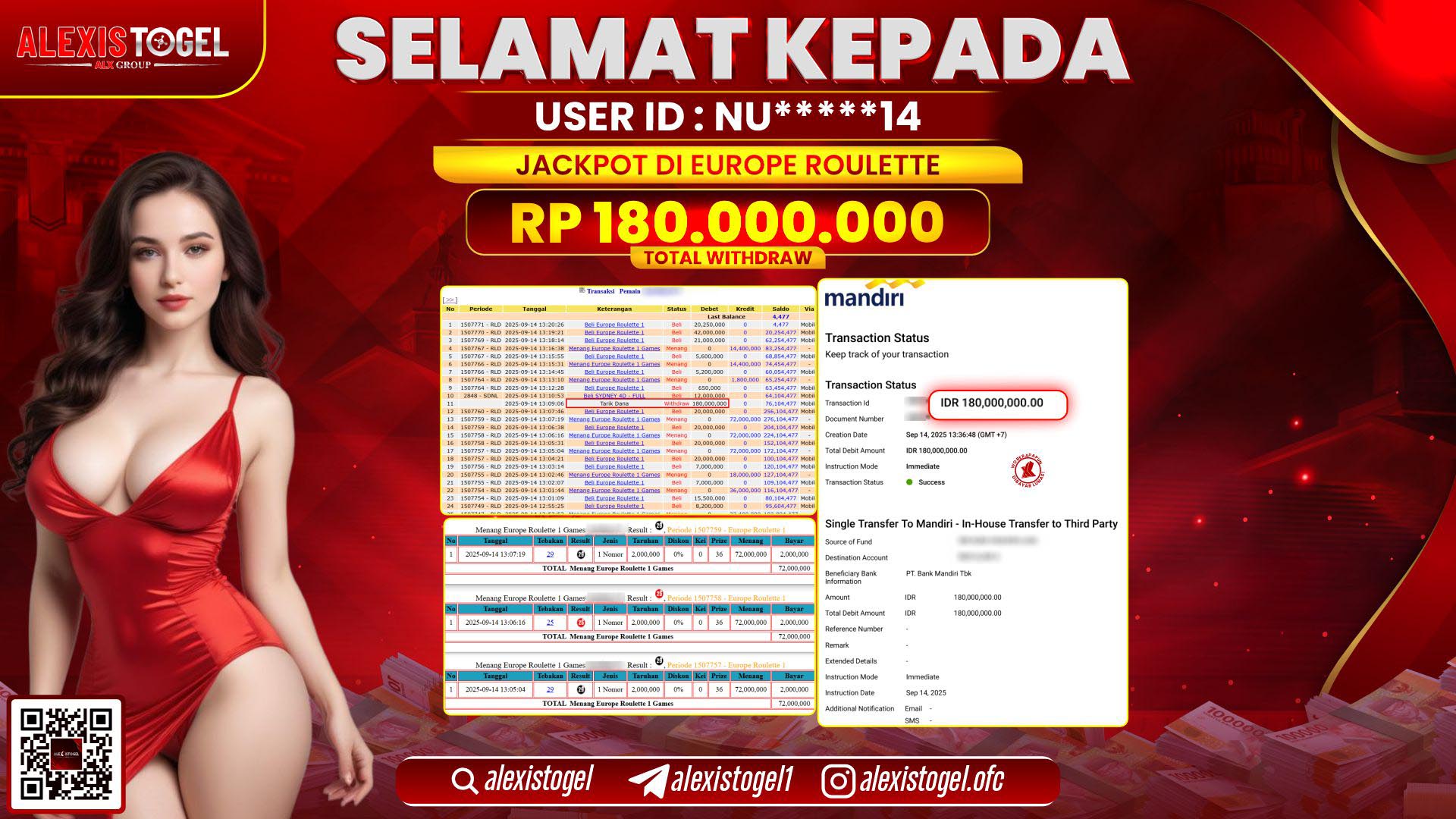 ALEXISTOGEL di CASINO EUROPE ROULETTE RP.180.000.000 LUNAS