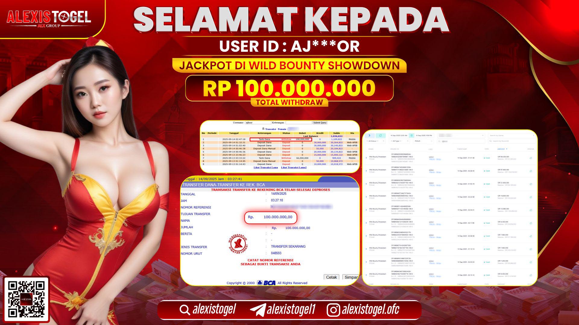 ALEXISTOGEL di SLOT WILD BOUNTY SHOWDOWN RP.100.000.000, LUNAS