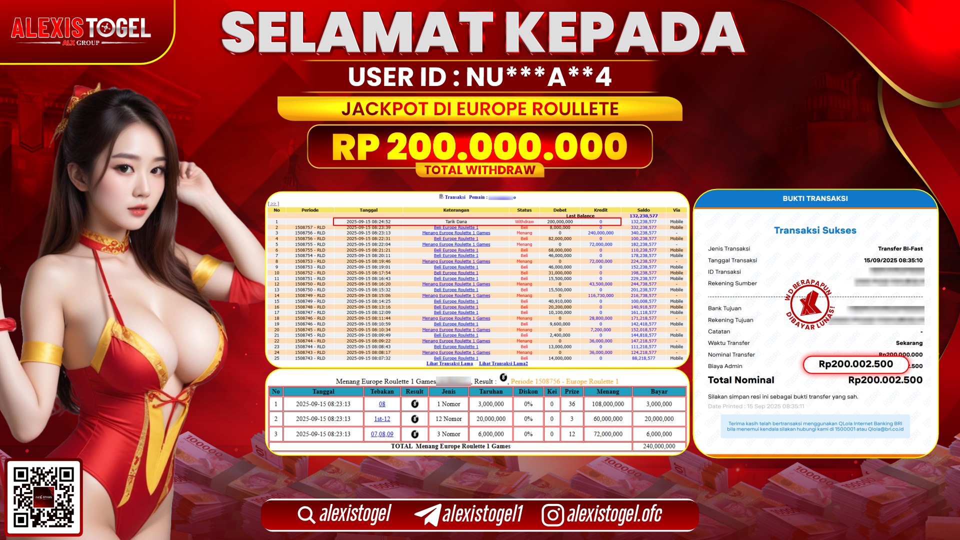 ALEXISTOGEL di CASINO EUROPE ROULETTE RP.200.000.000, LUNAS