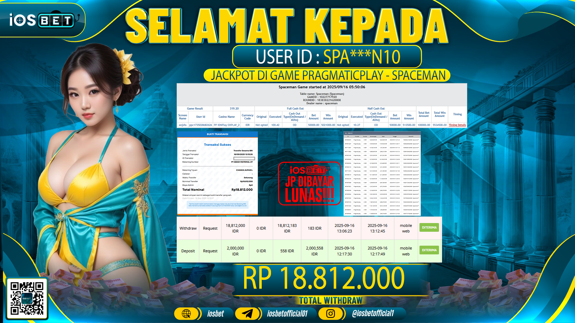 Bukti Pembayaran LUNAS LIVE GAME GACOR Rp.18.812.000