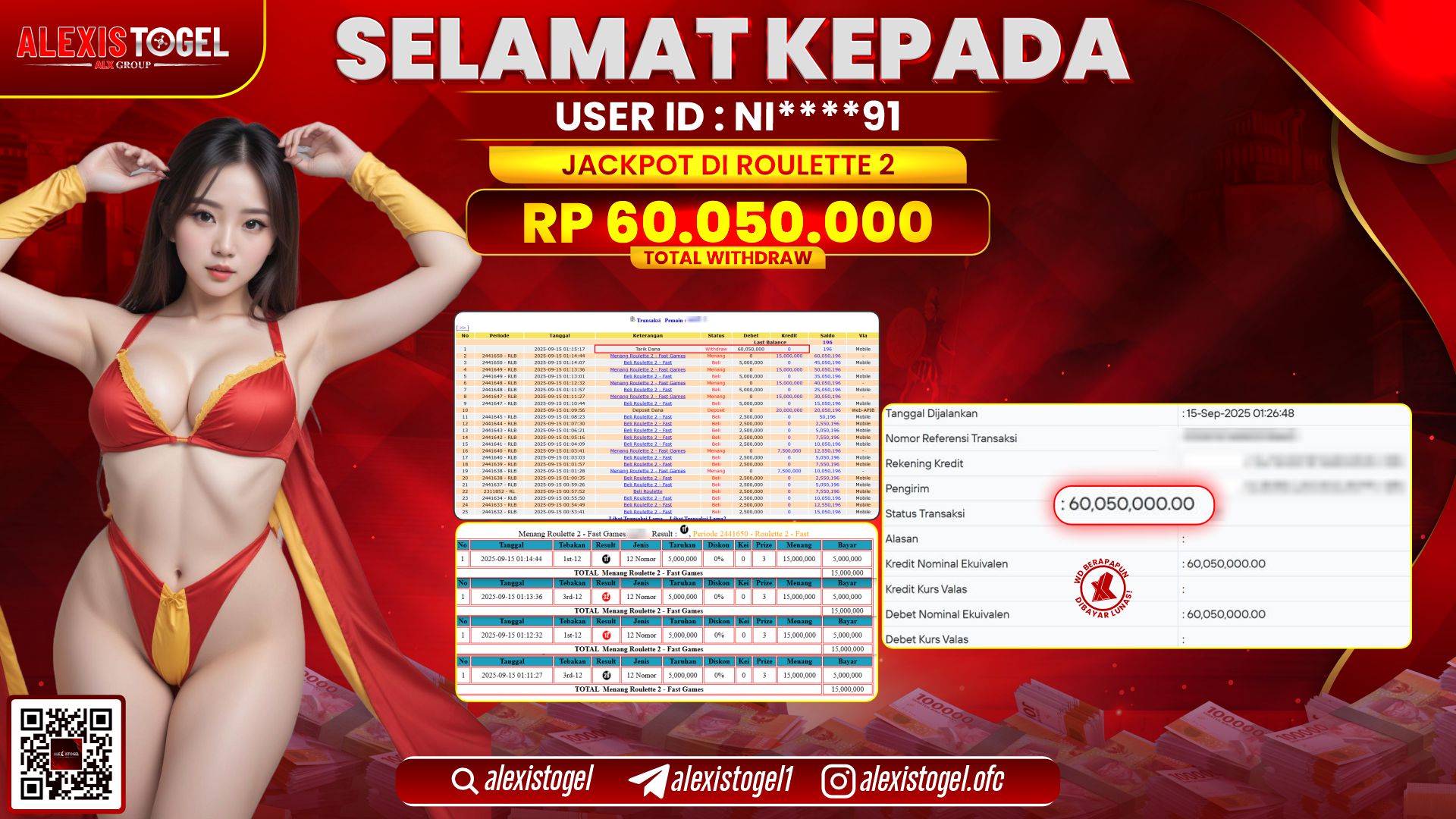 ALEXISTOGEL di CASINO ROULETTE 2 RP.60.050.000, LUNAS