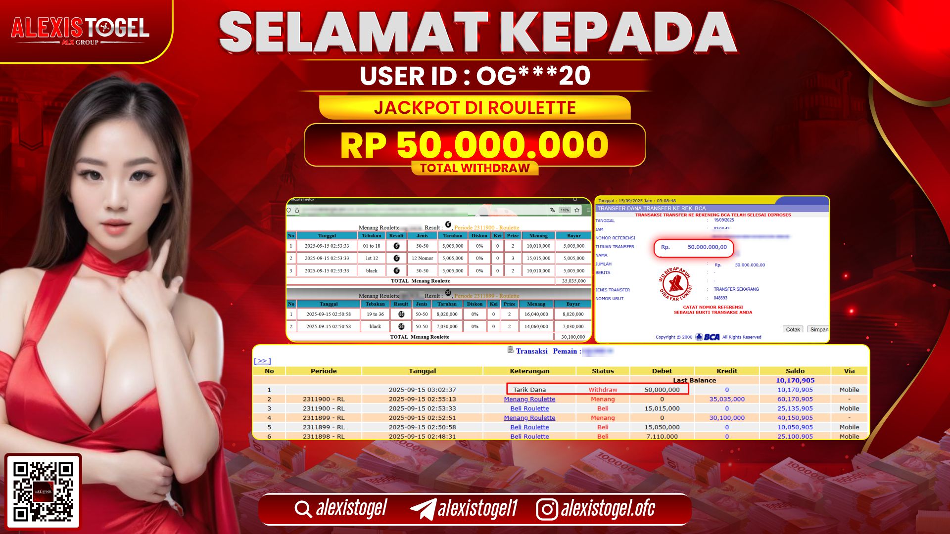 ALEXISTOGEL di CASINO ROULETTE RP.50.000.000, LUNAS