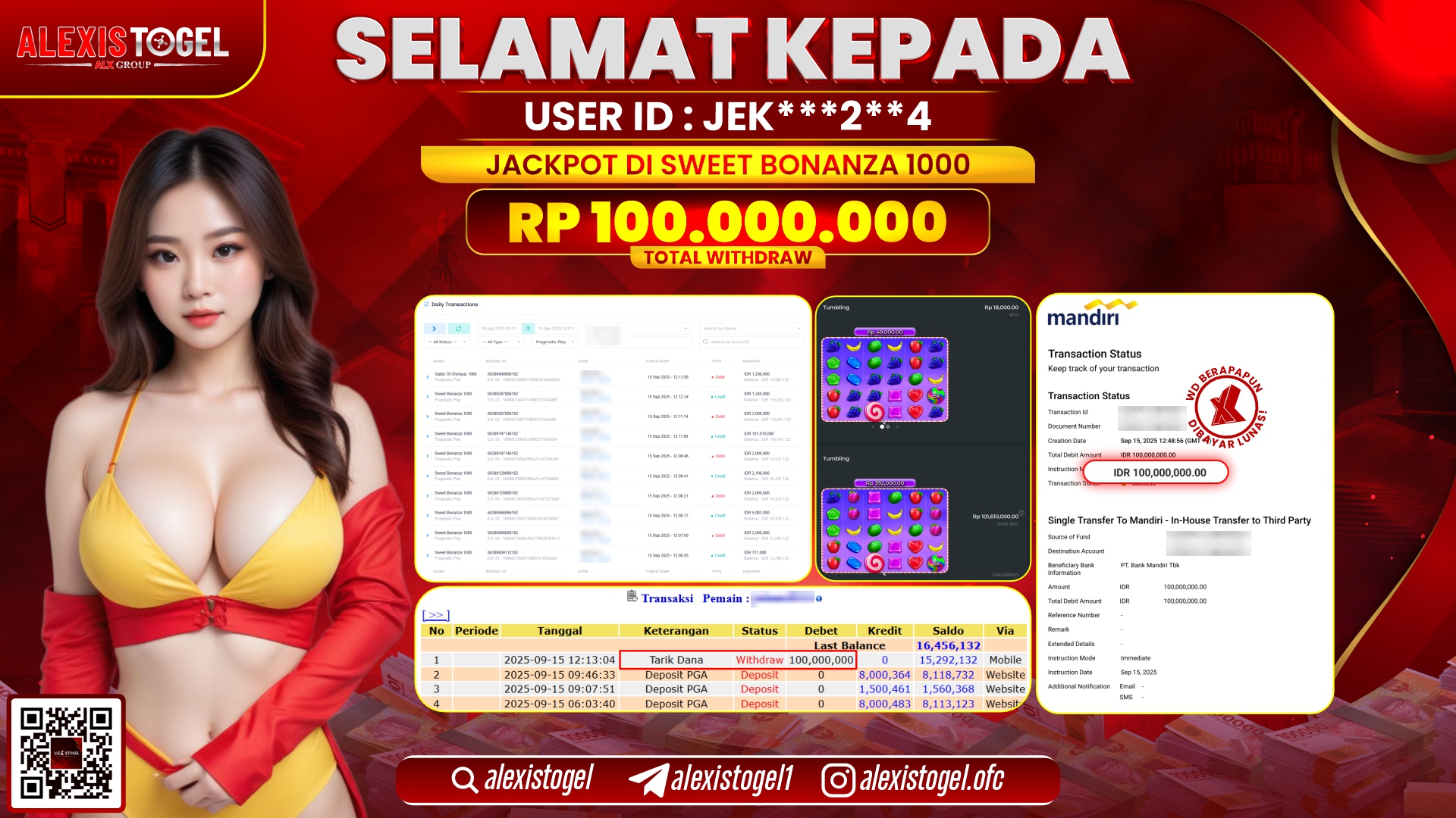 ALEXISTOGEL di SLOT SWEET BONANZA 1000 RP.100.000.000, LUNAS
