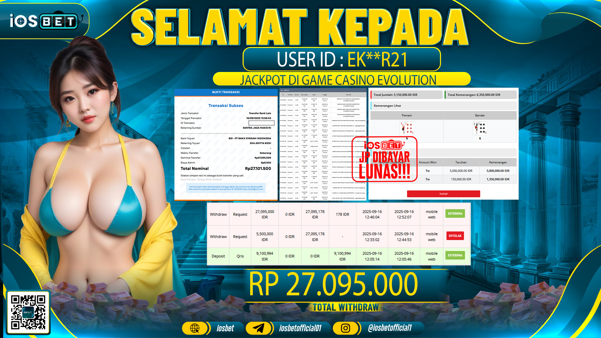 Bukti Pembayaran LUNAS LIVE GAME GACOR Rp.27.095.000,