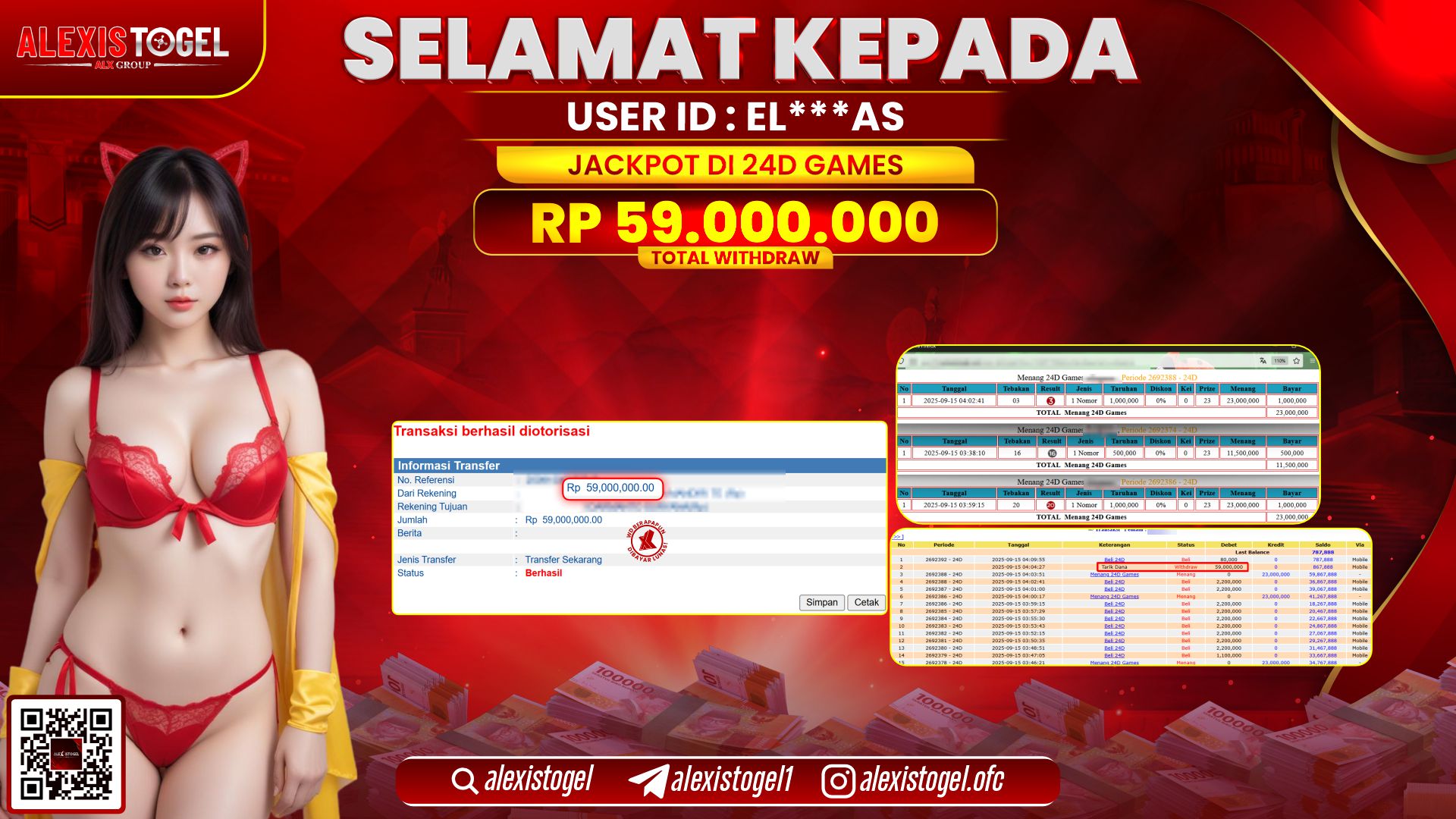 ALEXISTOGEL di CASINO 24D GAMES RP.59.000.000, LUNAS