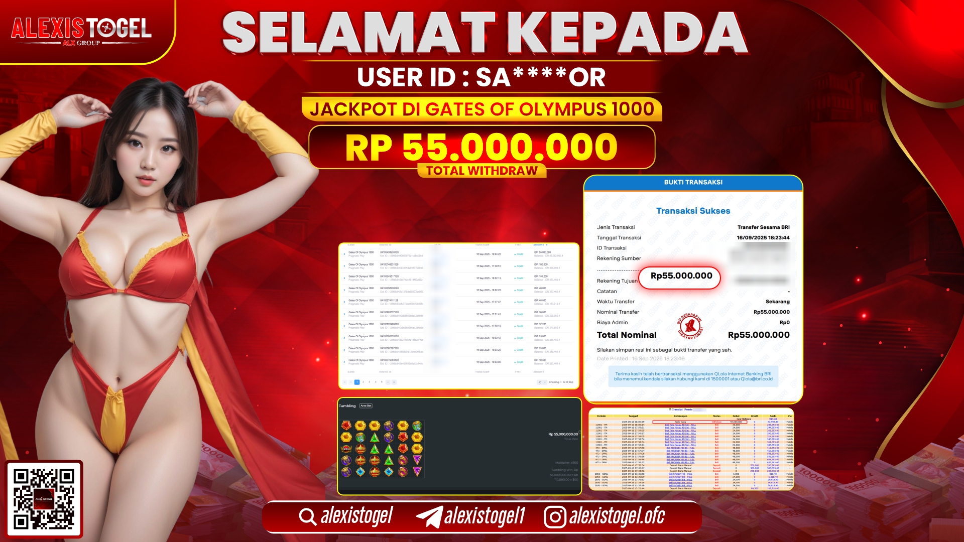 ALEXISTOGEL di SLOT GATES OF OLYMPUS 1000 RP.55.000.000, LUNAS