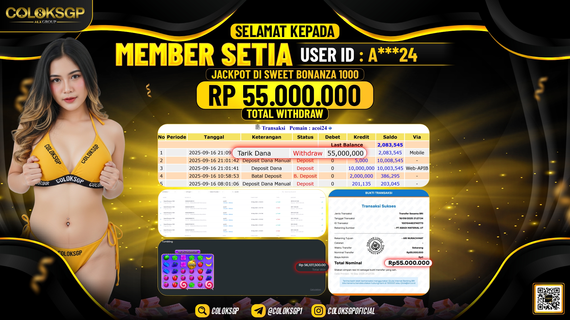 COLOKSGP JACKPOT DI SLOT SWEET BONANZA 1000