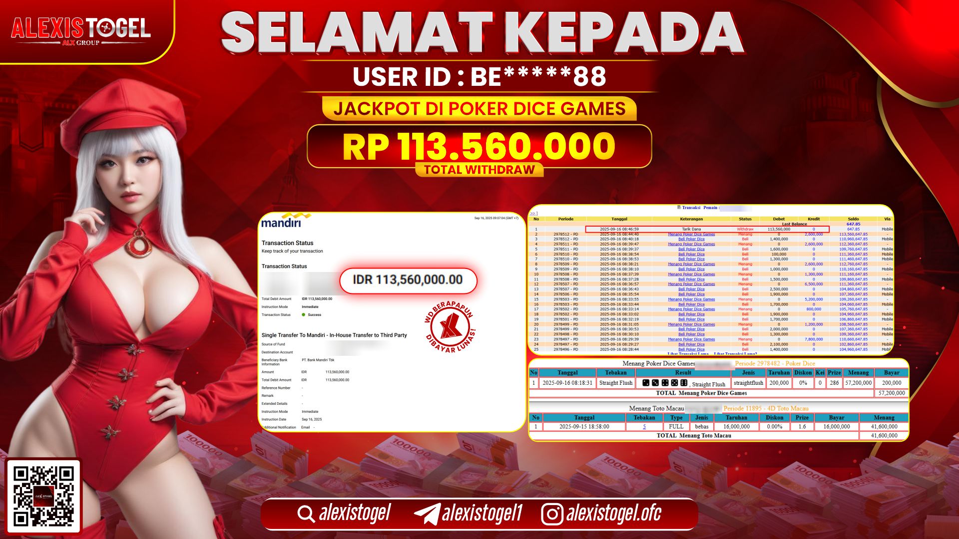 ALEXISTOGEL di CASINO POKER DICE GAMES RP.113.560.000, LUNAS