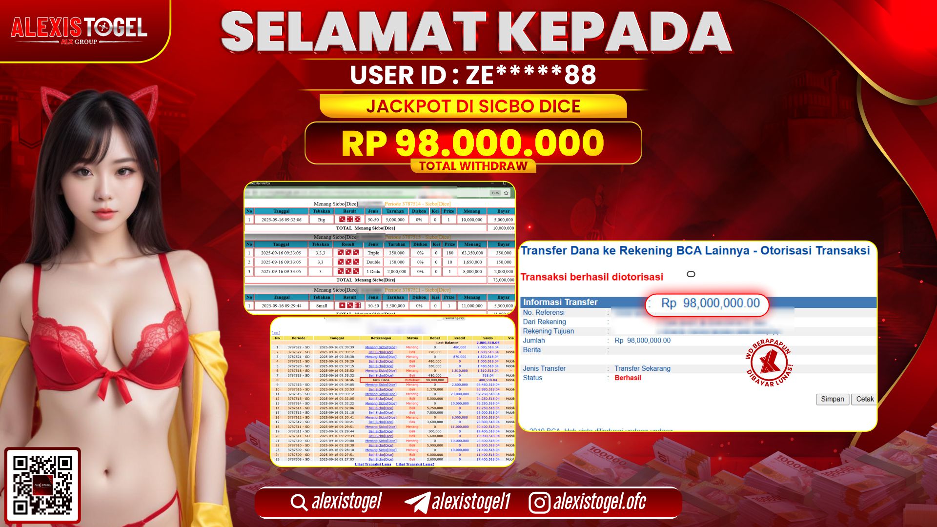 ALEXISTOGEL di CASINO SICBO DICE RP.98.000.000, LUNAS
