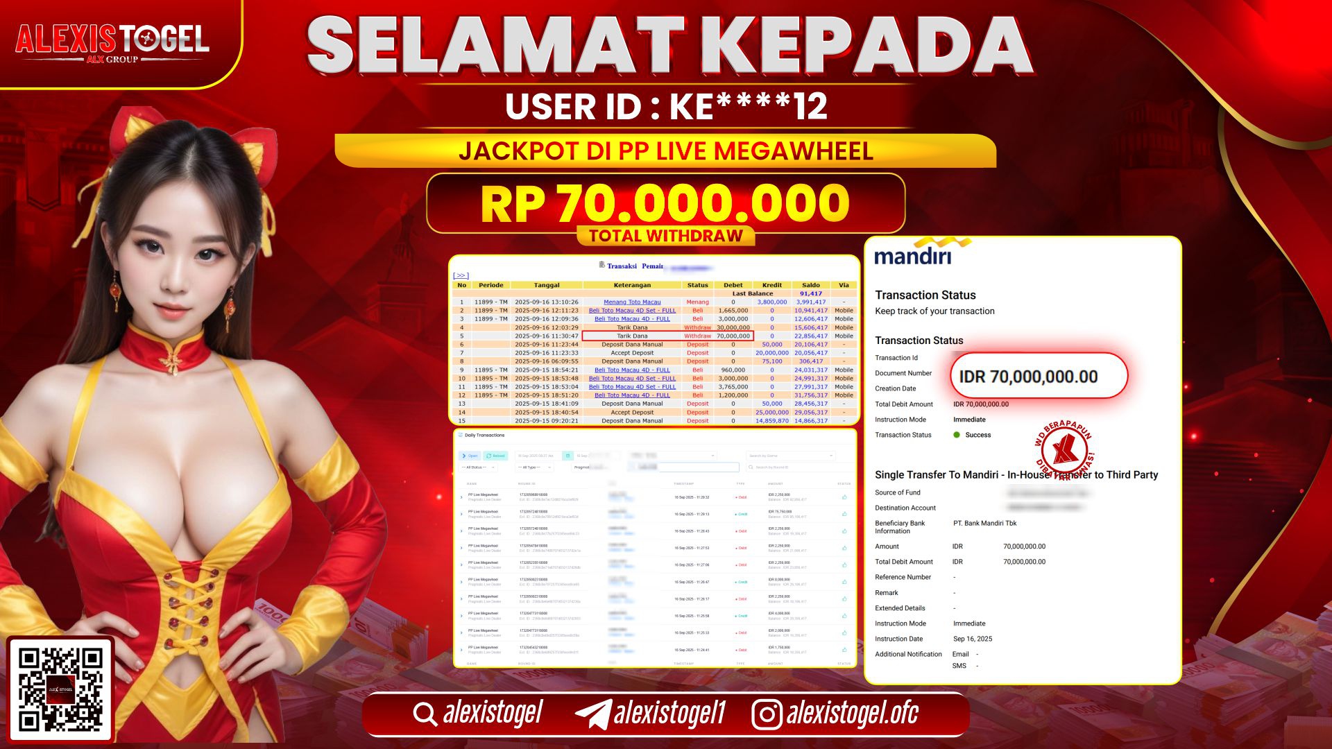 ALEXISTOGEL di PP LIVE MEGAWHEEL RP.70.000.000, LUNAS