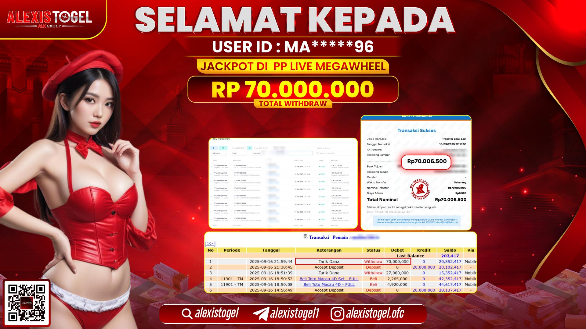 ALEXISTOGEL di PP LIVE MEGAWHEEL RP.70.000.000, LUNAS