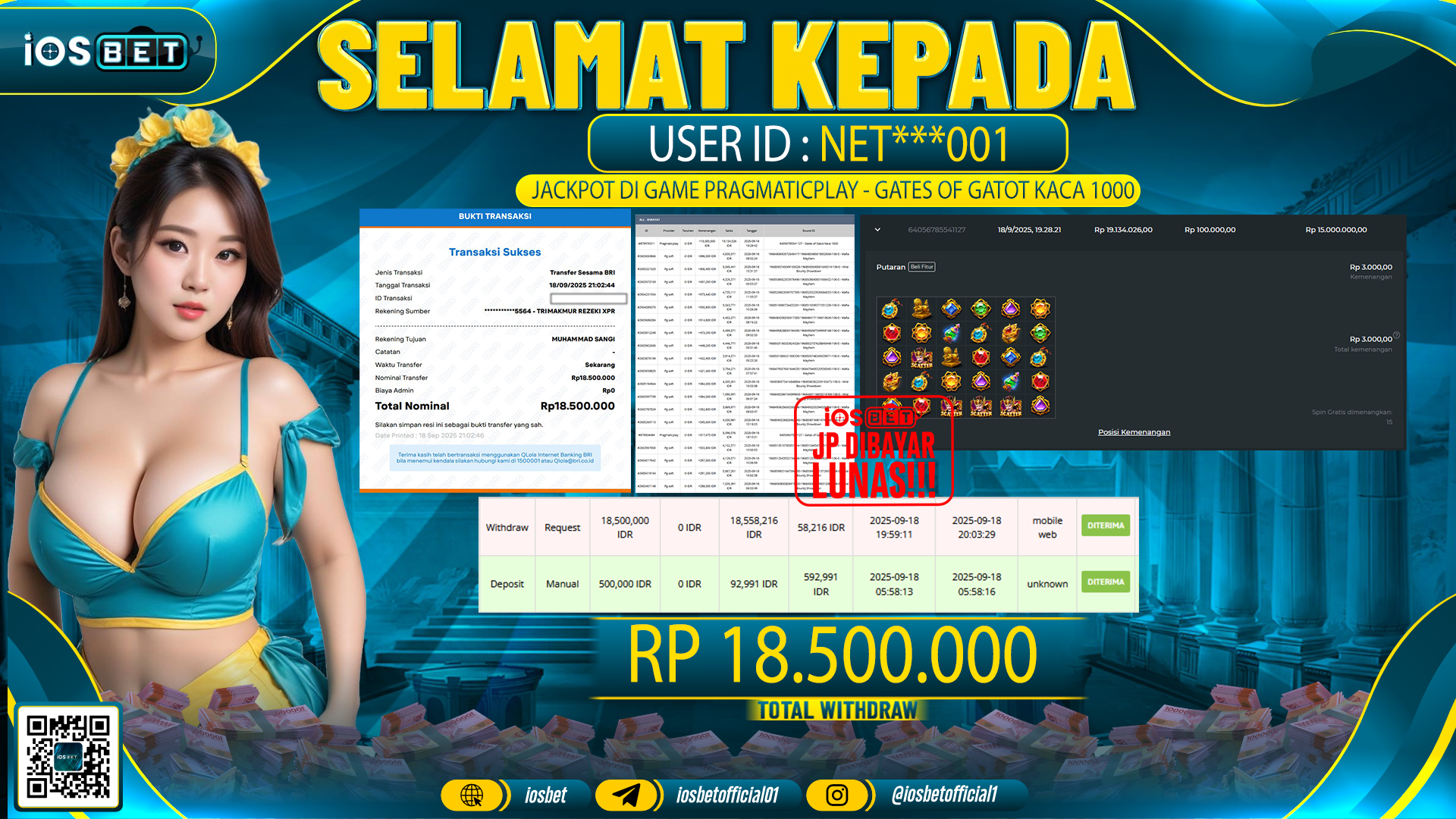 Bukti Pembayaran LUNAS SLOT GAME GACOR Rp.18.500.000