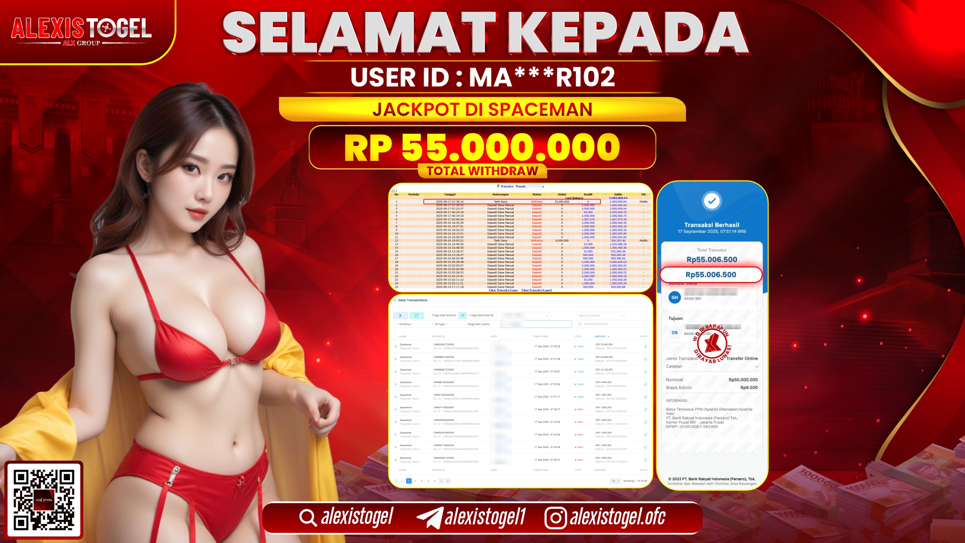ALEXISTOGEL di SLOT SPACEMAN RP.55.000.000, LUNAS