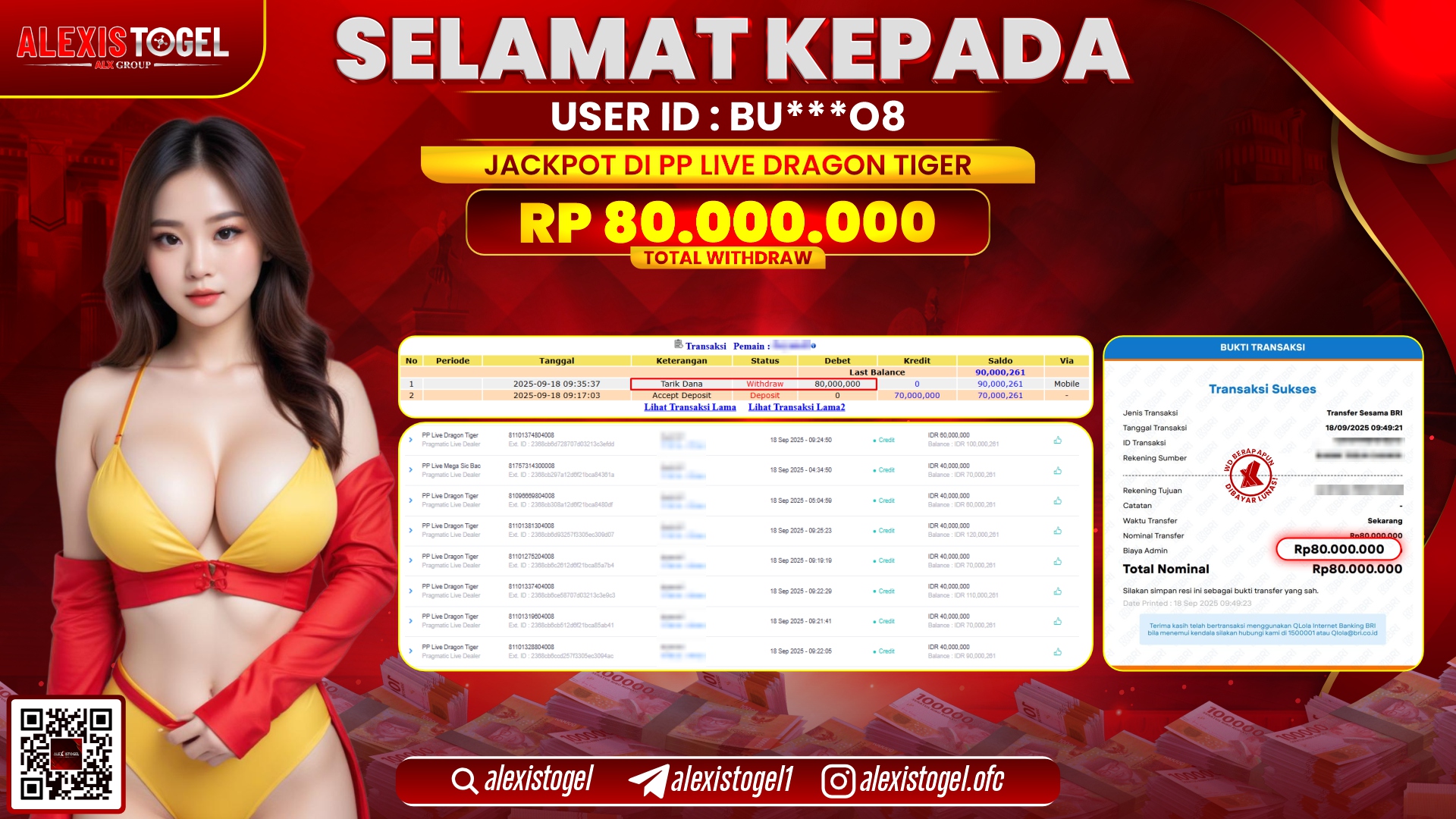 ALEXISTOGEL di PP LIVE DRAGON TIGER RP.80.000.000, LUNAS