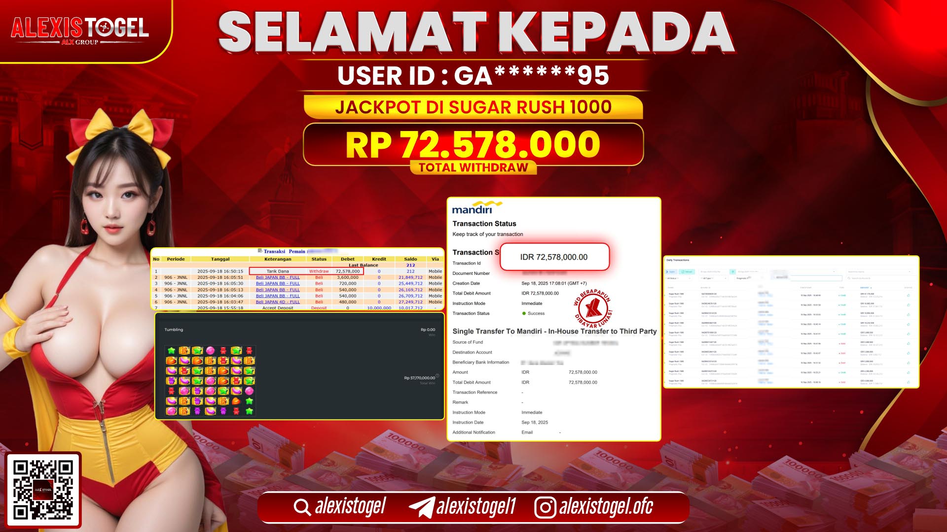 ALEXISTOGEL di SLOT SUGAR RUSH 1000 RP.72.578.000, LUNAS