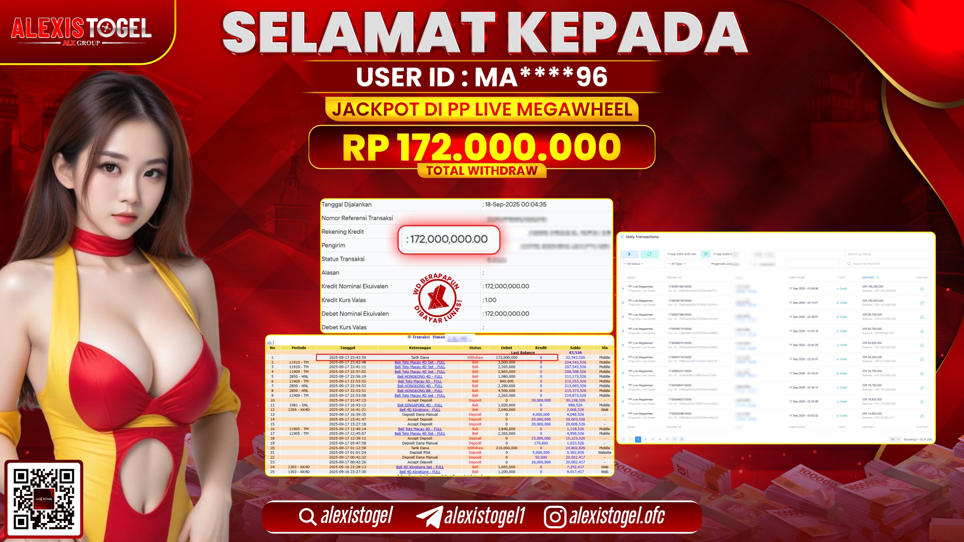 ALEXISTOGEL di PP LIVE MEGAWHEEL RP.172.000.000, LUNAS