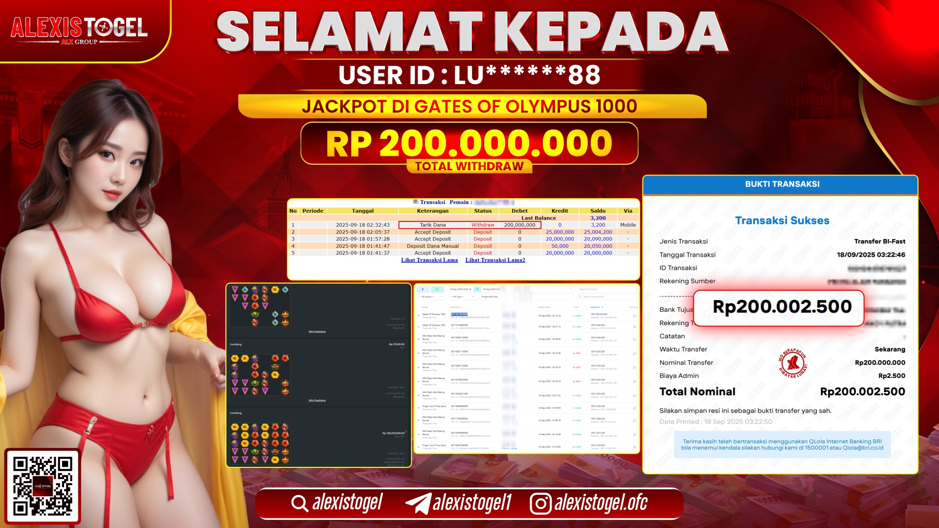 ALEXISTOGEL di SLOT GATES OF OLYMPUS 1000 RP.200.000.000, LUNAS