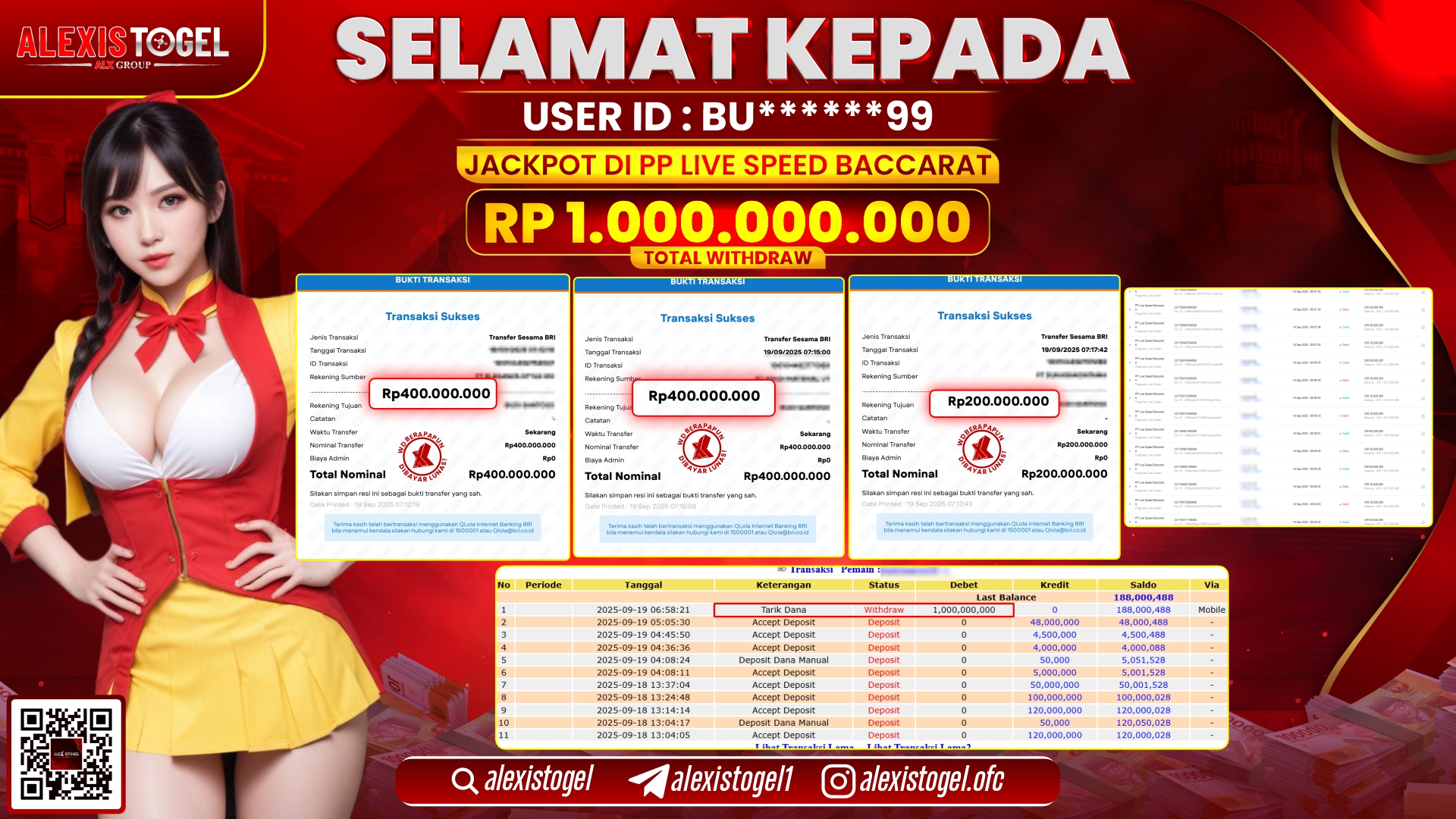 ALEXISTOGEL di PP LIVE SPEED BACCARAT RP.1.000.000.000, LUNAS
