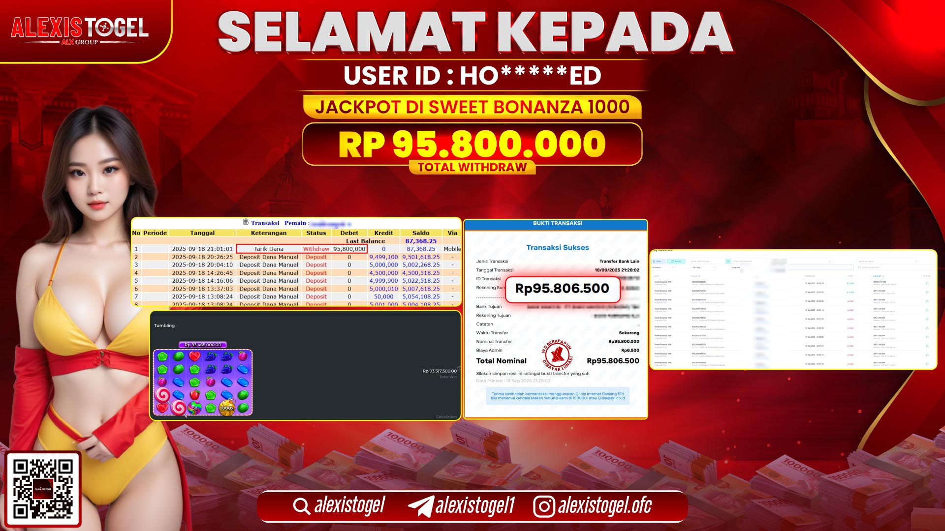 ALEXISTOGEL di SLOT SWEET BONANZA 1000 RP.95.800.000, LUNAS