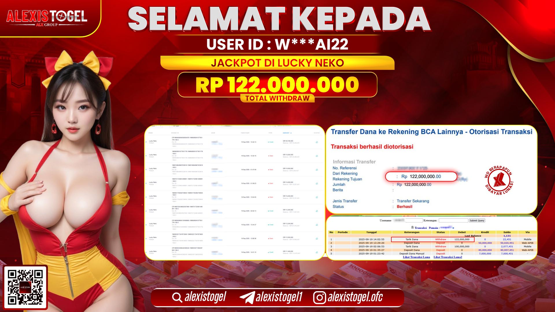 ALEXISTOGEL di SLOT LUCKY NEKO RP.122.000.000, LUNAS