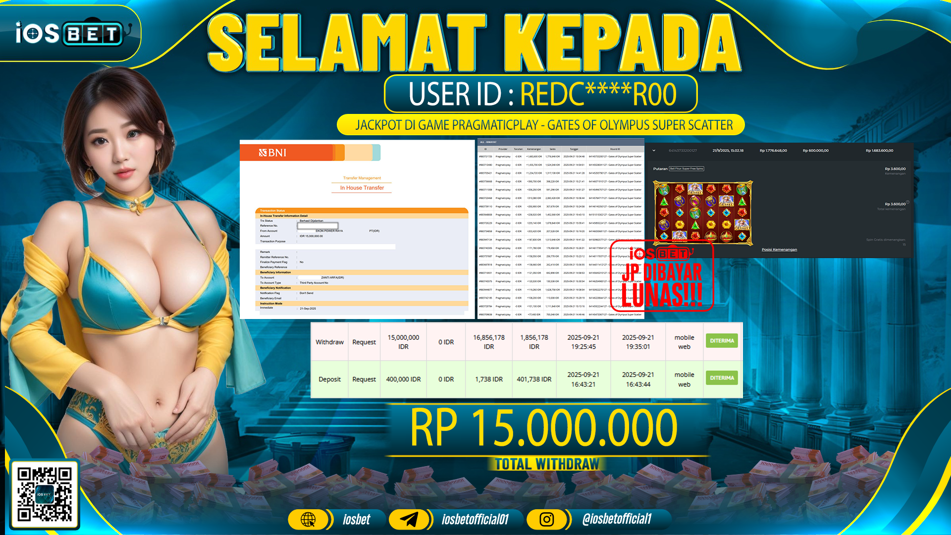 Bukti Pembayaran LUNAS SLOT GAME GACOR Rp.15.000.000