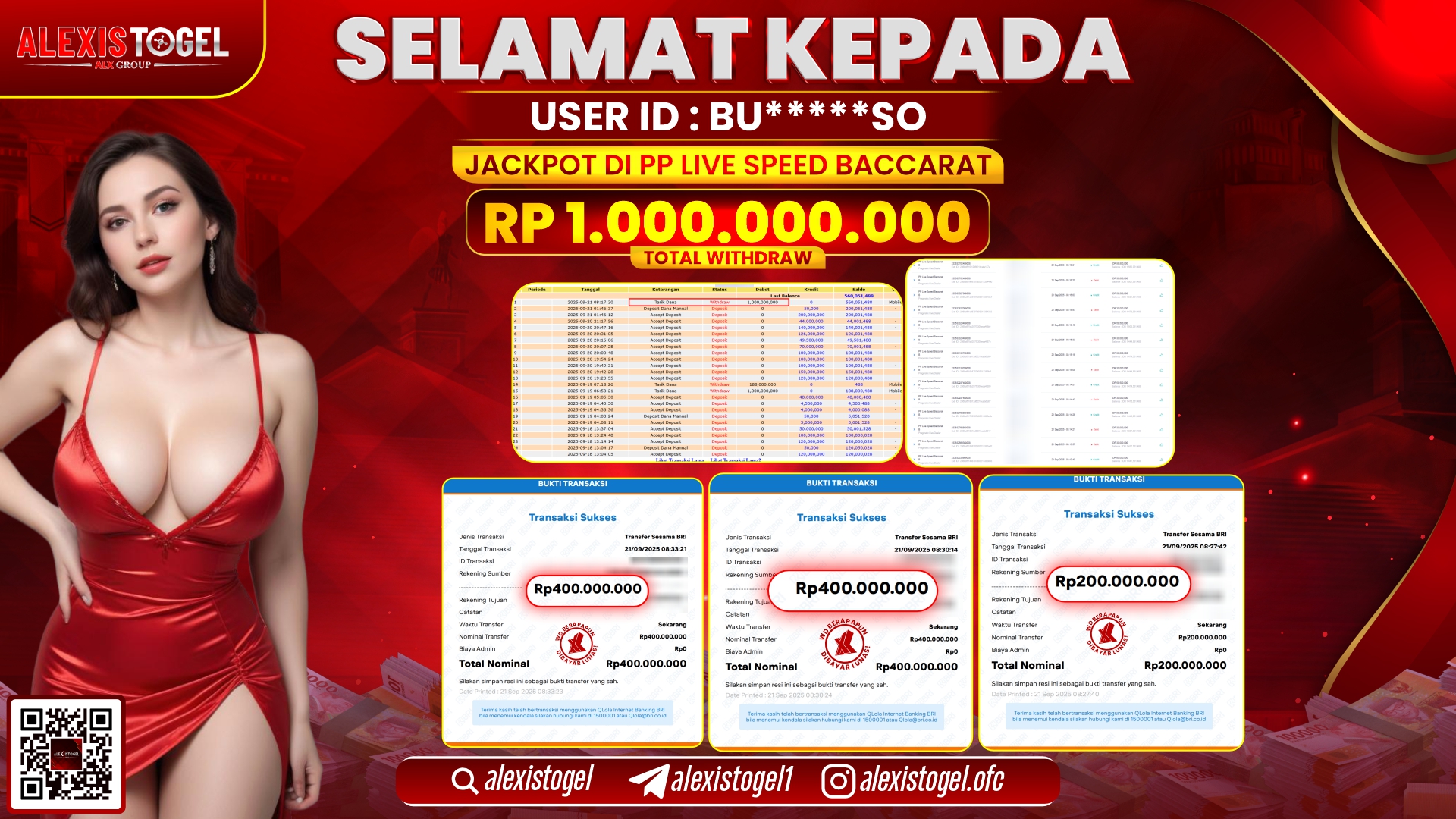 ALEXISTOGEL di PP LIVE SPEED BACCARAT RP.1.000.000.000, LUNAS