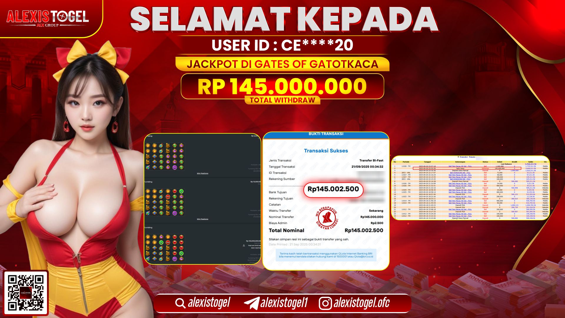 ALEXISTOGEL di SLOT GATES OF GATOTKACA RP.145.000.000, LUNAS