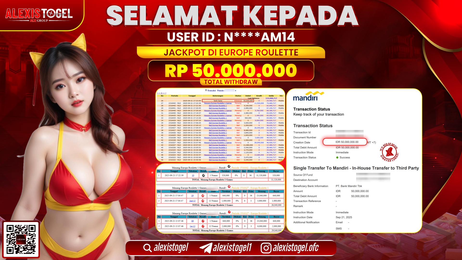 ALEXISTOGEL di CASINO EUROPE ROULETTE RP.50.000.000, LUNAS