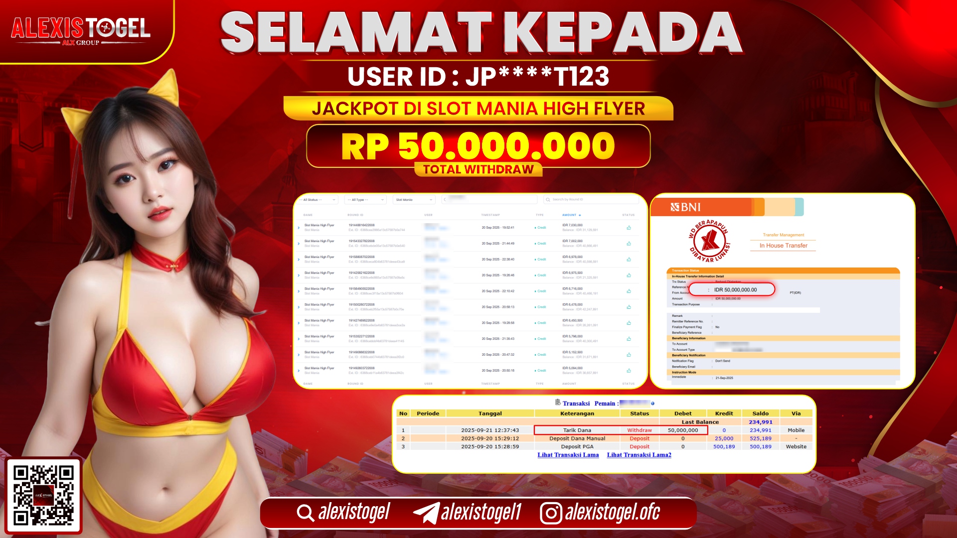 ALEXISTOGEL di SLOT MANIA HIGH FLYER RP.50.000.000, LUNAS