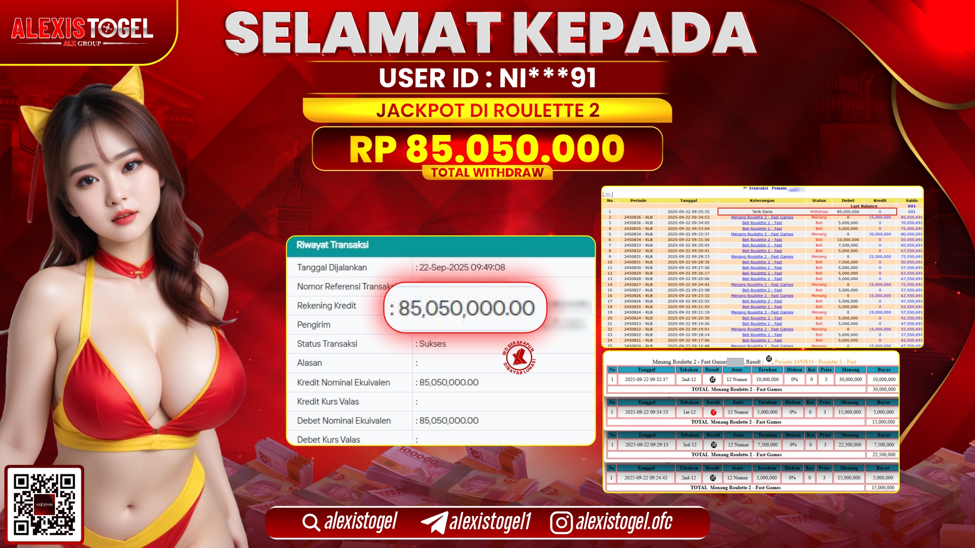 ALEXISTOGEL di CASINO ROULETTE 2 RP.85.050.000, LUNAS