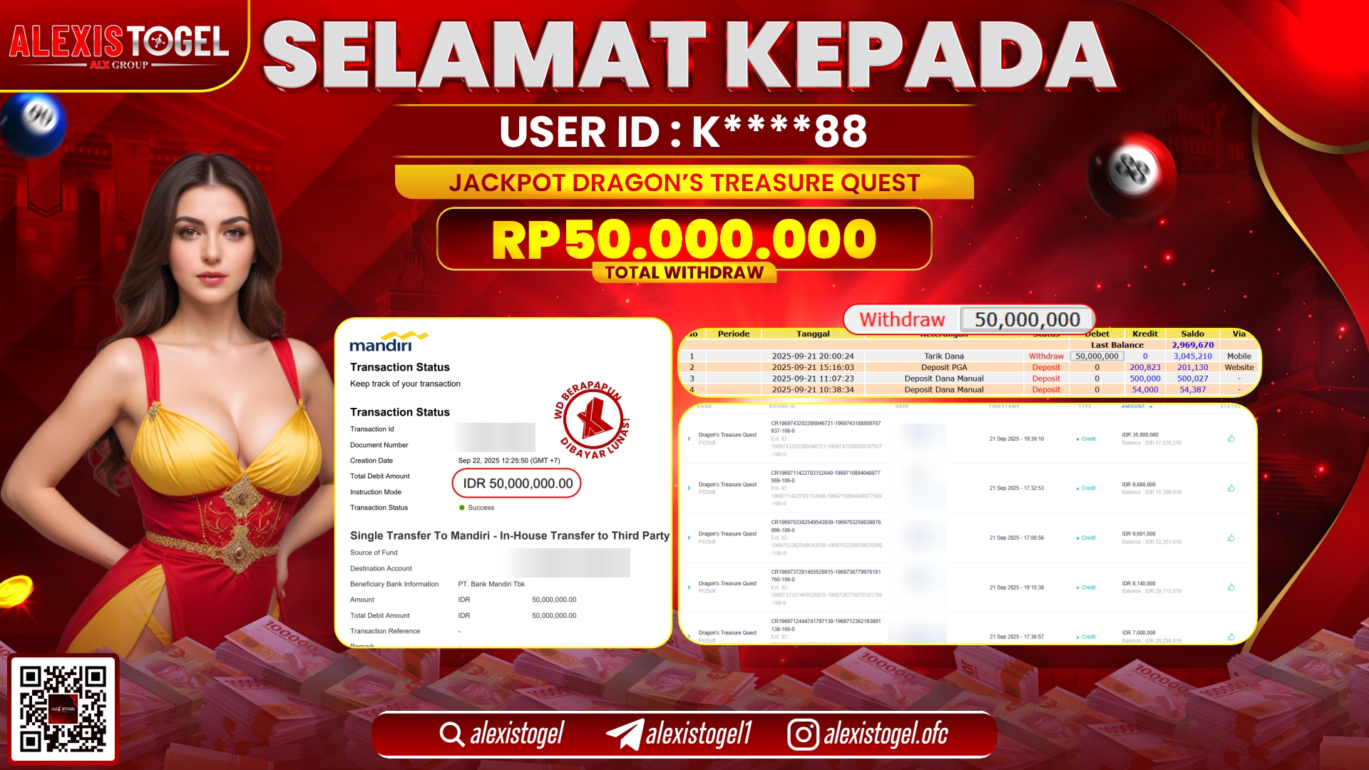 ALEXISTOGEL di SLOT DRAGON'S TREASURE QUEST RP.50.000.000, LUNAS