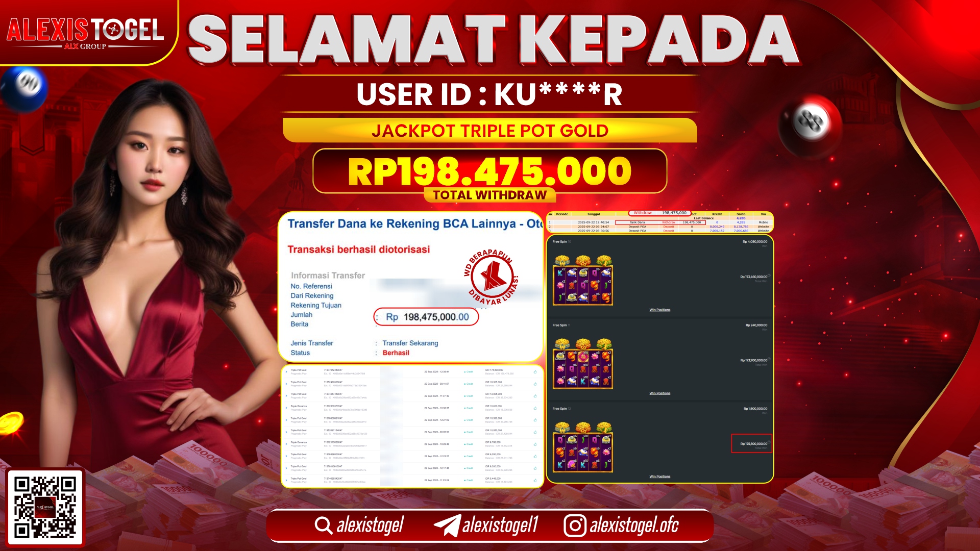 ALEXISTOGEL di SLOT TRIPLE POT GOLD RP.198.475.000, LUNAS